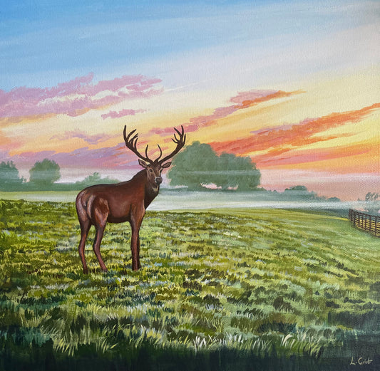 Original Painting: Stag at Sunrise