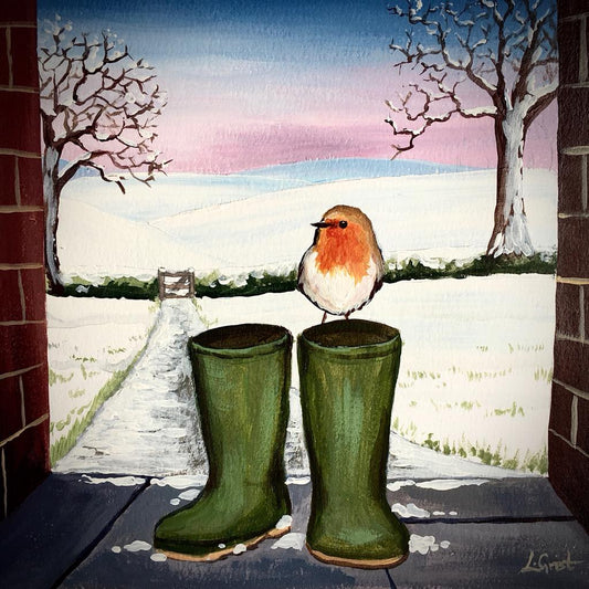 ***SOLD OUT***'Robin on the wellies' Christmas Card